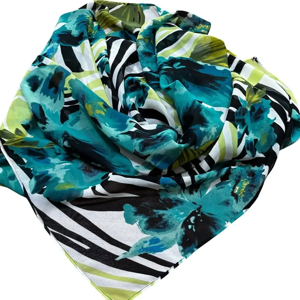 Chico’s green & black jungle print scarf long rectangle designer wrap shawl